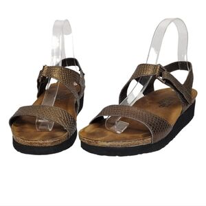 Naot Pamela Women's Bronze Gold Leather Snakeskin Strappy Comfort Sandals Sz 6